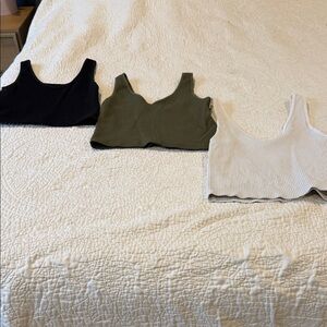 Nikibiki Ribbed Crop Tops - Black, Olive, and Cream/white